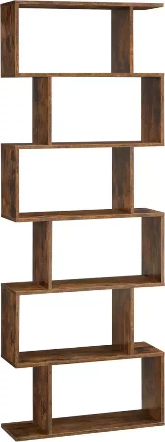 Rootz Living Rootz Contemporary Bookcase 6-Level Shelf Storage Unit Scheidingswand voor woonkamer slaapkamer kantoor Rustiek bruin