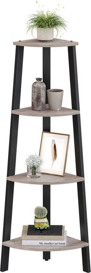 Rootz Living Rootz Corner Shelf Corner Shelf With 4 Shelves Corner Bookshelf Wooden Corner Shelf Industrial Style Spaanplaat Staal Greige Zwart 34 x 34 x 125 cm (D x B x H)