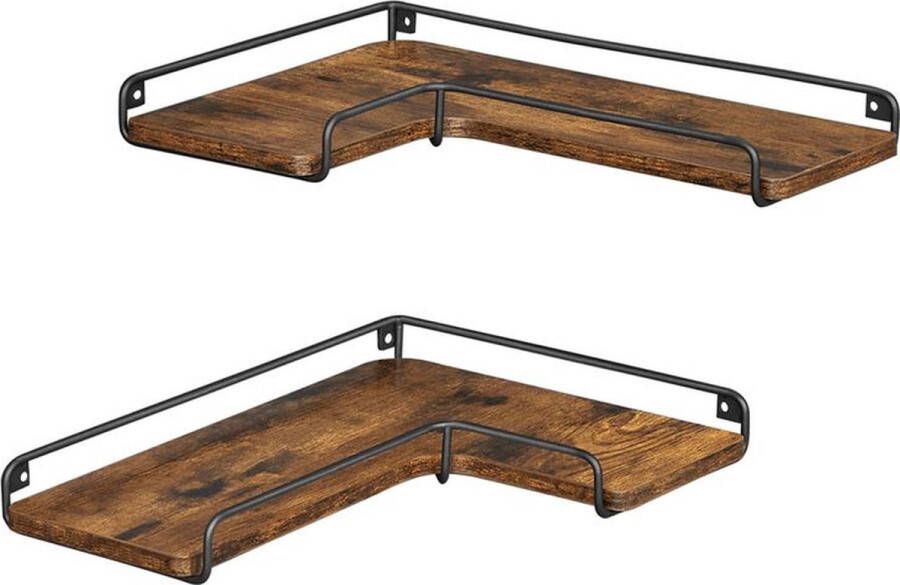 Rootz Living Rootz Corner Shelf L-vormige Corner Shelf Wall-mounted Corner Shelf Moderne Corner Bookcase Floating Corner Shelf Vintage Bruin-zwart