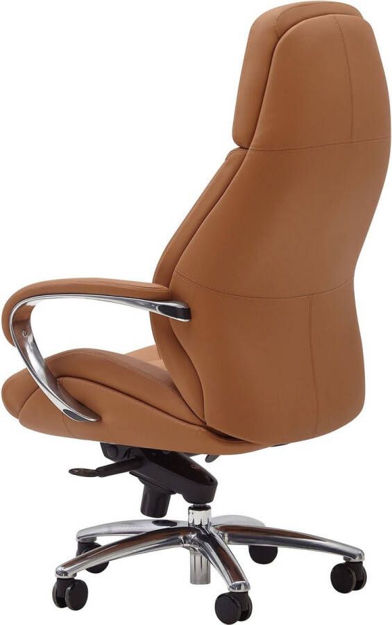 Rootz Living Rootz design bureaustoel hoes echt leer caramel bureaustoel tot 120 kg XXL design directiestoel in hoogte verstelbaar Ergonomische draaistoel met armleuningen & hoge rugleuning schommelfunctie