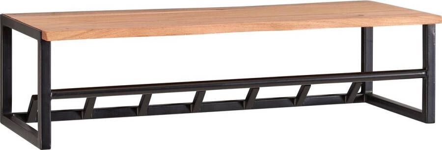 Rootz Living Rootz design kapstok acacia massief hout metaal 80x22x33 cm Haakrail met legplank en kledingroede Hal garderobe wand hout