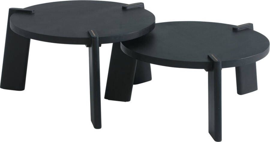 Rootz Living Rootz design salontafel set van 2 mango massief hout woonkamertafel zwart nesting tables houten tafel ronde bijzettafel Placemat 2-delige salontafel hout