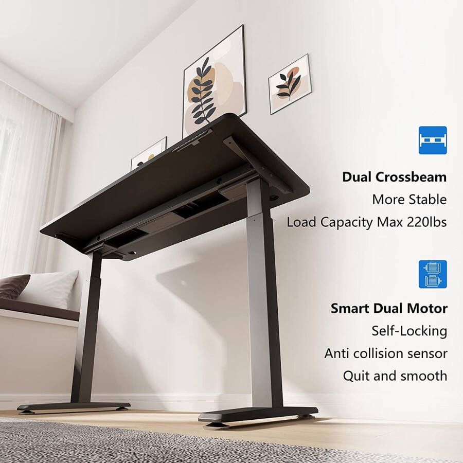 Rootz Living Rootz Desk Elektrisch Hoogte Verstelbaar Bureau Elektrische Tafel Spaanplaat Staal Zwart 70 x 140 x (71-117) cm (D x B x H)