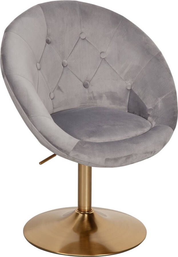 Rootz Living Rootz stoel fluweel grijs design draaistoel goud Clubfauteuil gestoffeerde stoel met rugleuning Draaifauteuil Cocktailfauteuil Lounge Fauteuil met stoffen bekleding