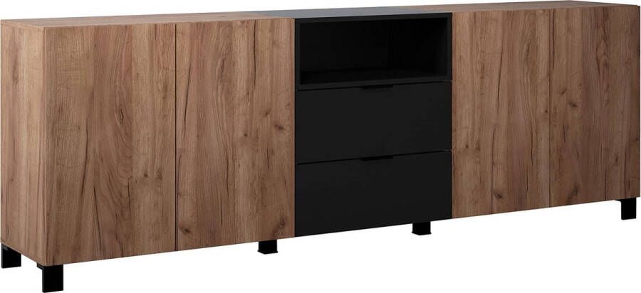 Rootz Living Rootz Dressoir Buffetkast Opbergconsole Meubelkist Woonkamerstandaard Dressoir Vitrine Tabak Kraft Eiken Zwart 227 x 78 x 40 cm