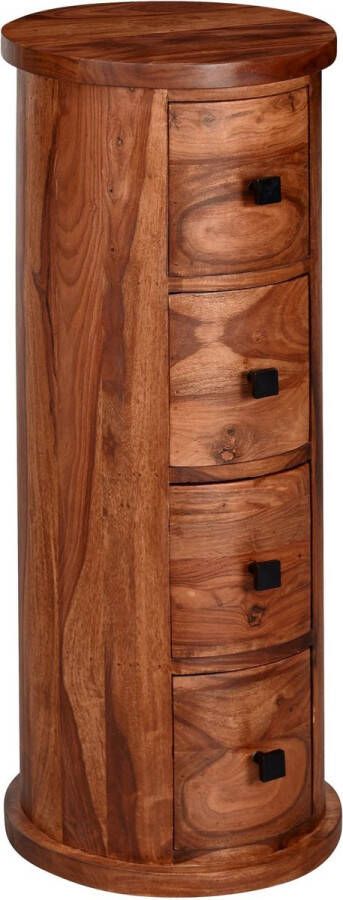 Rootz Living Rootz Dressoir Kast met 4 Laden Smalle Massieve Zijkast Rond Mini-dressoir Sheesham Massief Hout 35x85x35cm