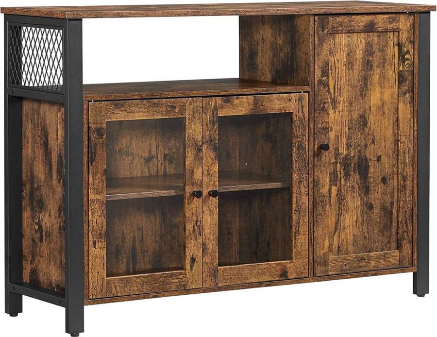 Rootz Living Rootz Dressoir Keukenkast Servieskast Opbergkast 3 Deurs Opbergvak Industrieel Bruin Zwart Vintage 110 x 33 x 75 cm