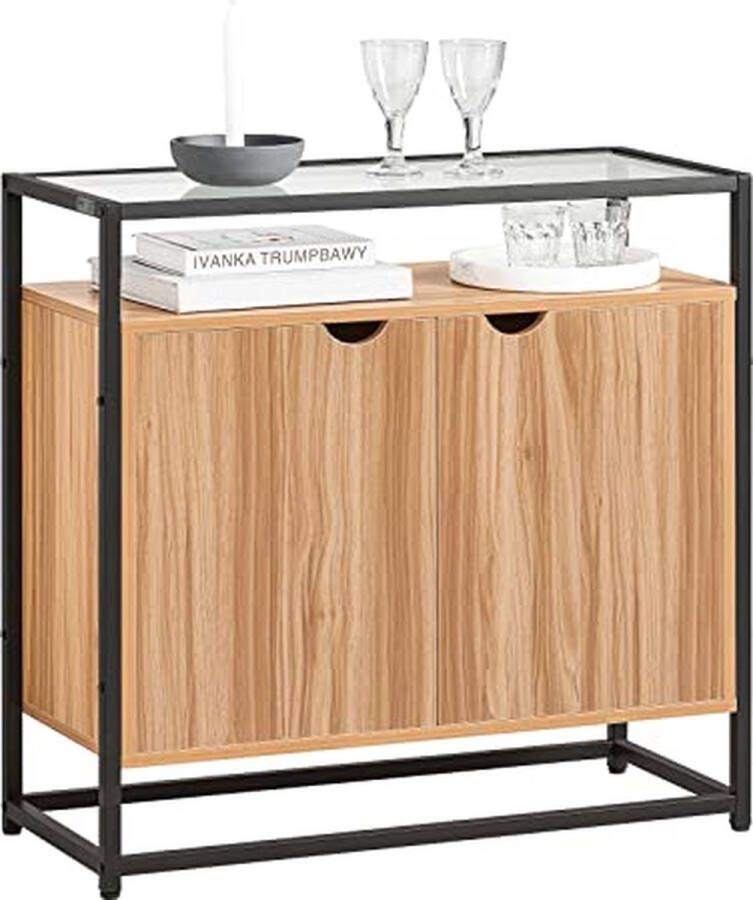 Rootz Living Rootz Dressoir met Glazen Blad en 2 Deuren Hal Console Tafel Keuken Eetkamer Woonkamer Opbergkast Kast Dressoir