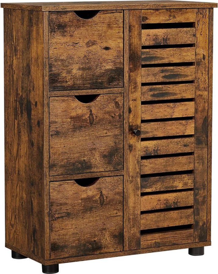 Rootz Living Rootz Dressoir Opbergkast Dressoir 3 Laden Vouwdeur Verstelbare Planken Bruin Zwart Industrieel Bewerkt Hout Metaal 60 x 30 x 80 cm