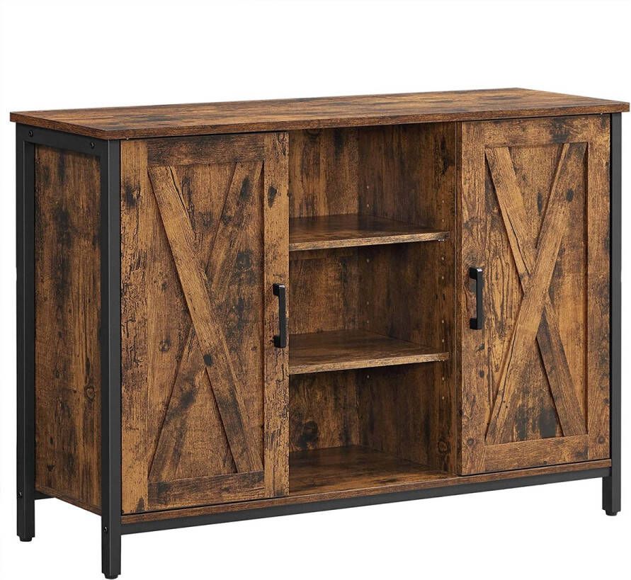 Rootz Living Rootz Dressoir Opbergkast Dressoir Keukenkast 2 Deuren 2 Open Compartimenten Industrieel Bruin Zwart Bewerkt Hout Metaal 100 x 35 x 80 cm