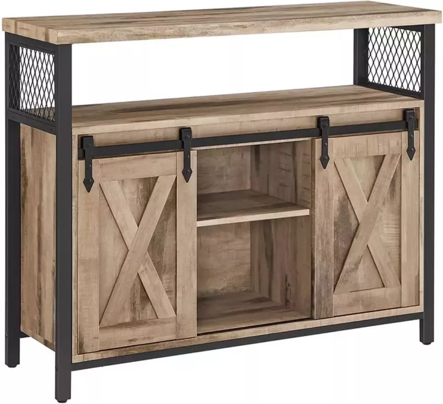 Rootz Living Rootz Dressoir Schuifdeur Dressoir Moderne Dressoirkast Ruimtebesparende Meubels Eetkamer Woonkamer Naturel Zwart 3 x 100 x 80 cm