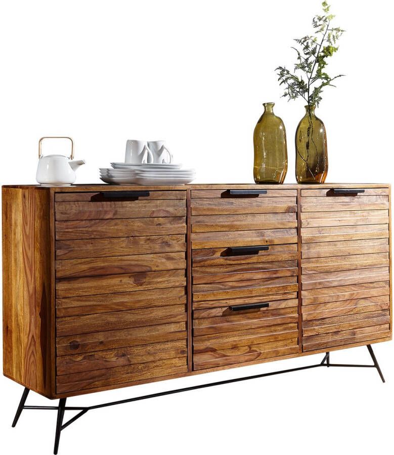 Rootz Living Rootz Dressoir Sheesham Hout Design Deuren & Laden Industriële Stijl Massief Houten Kast 160x40x88cm