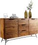 Rootz Living Rootz Design Dressoir 160x40x88 cm Sheesham Massief Hout Dressoir met Deuren & Laden Massief Dressoir Industrieel Massief houten kast met metalen poten - Thumbnail 2