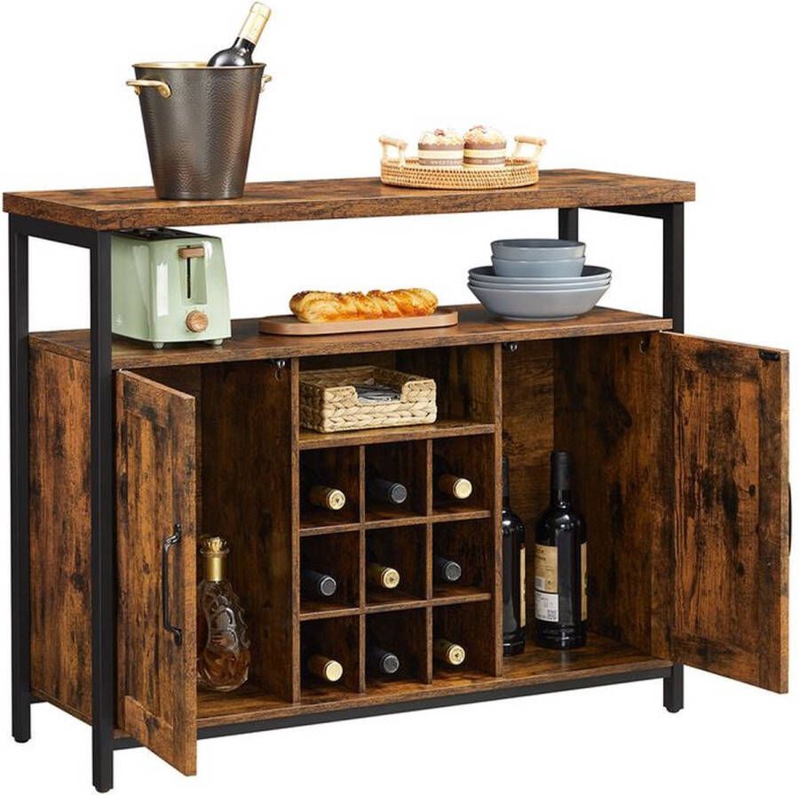 Rootz Living Rootz Dressoir Vintage Dressoir Eetkamerdressoir Keukendressoir Opbergdressoir Houten Dressoir Consoledressoir Spaanplaat Staal Bruin-zwart 100 x 35 x 81 4 cm (L x B x H)