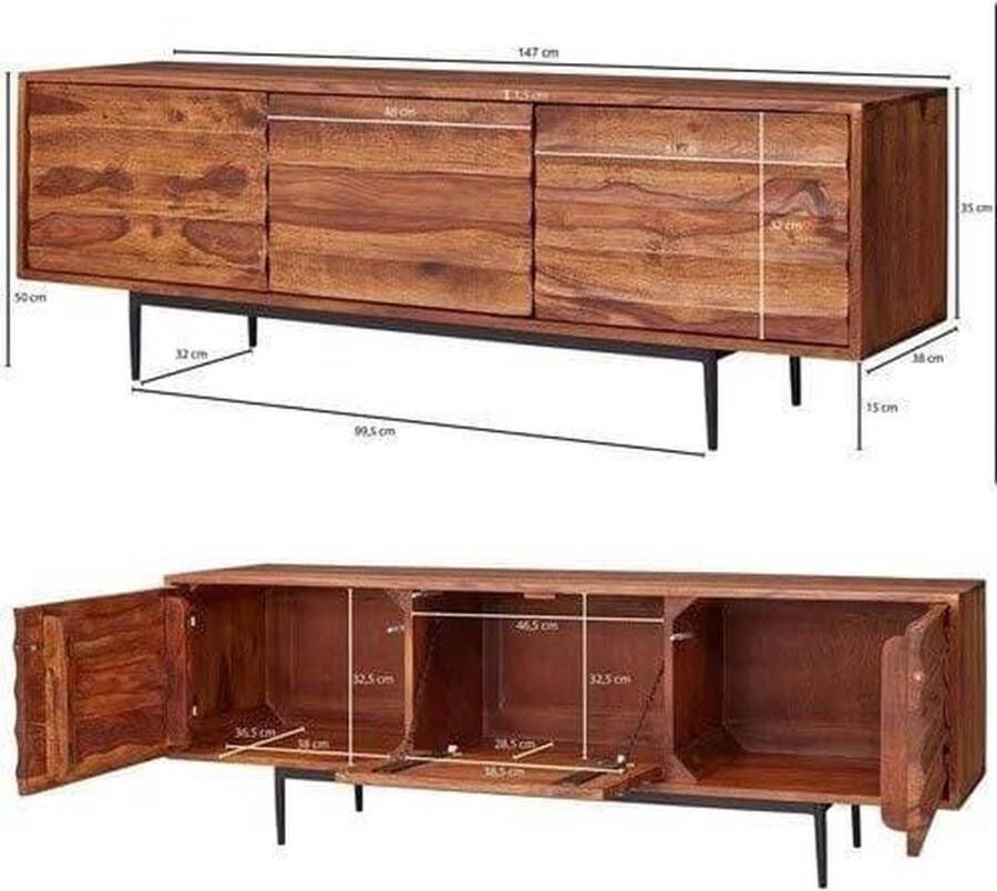 Rootz Living Rootz Dressoirs Dressoirkasten Lage TV-kast Bruin 147 x 38 x 50 cm