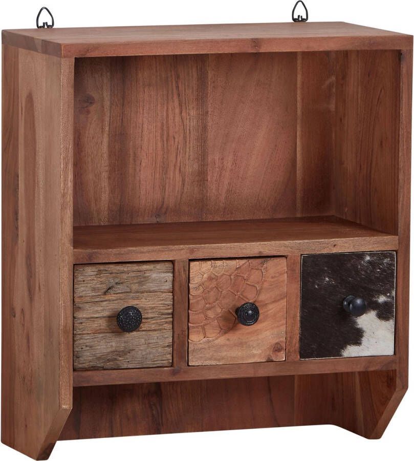 Rootz Living Rootz Drijvend Kruidenrek Klein Design met Lades Wandophangplank Massief Acaciahout 45x50x20 cm