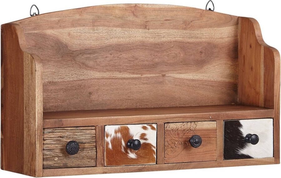 Rootz Living Rootz Drijvend Kruidenrek Klein Design met Lades Wandophangplank Massief Acaciahout 60x36x18 cm