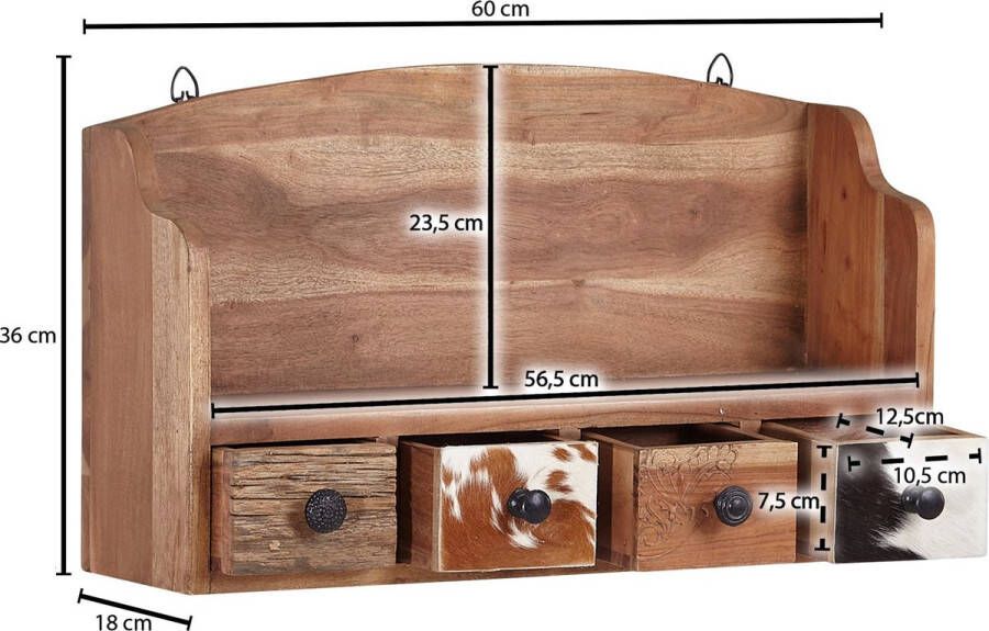 Rootz Living Rootz Drijvend kruidenrek massief acaciahout 60x36x18 cm klein ontwerp met lades wandrek