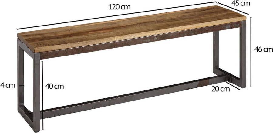 Rootz Living Rootz Eetbank Houten Bank Massief Mangohout IJzer 175 120 x 46 x 45 cm