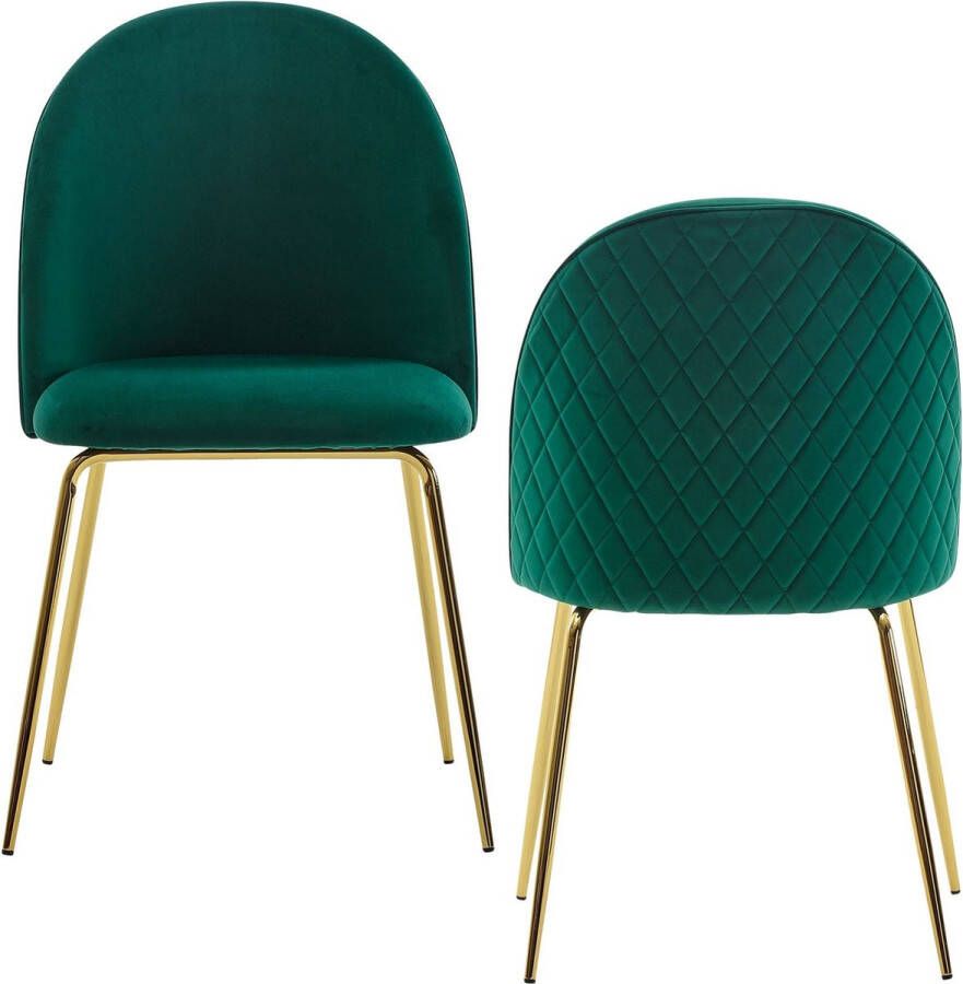 Rootz Living Rootz design eetkamerstoel set van 2 fluweel groen gestoffeerd Keukenstoel stof met gouden poten Kuipstoel Scandinavisch Gestoffeerde stoel met fluwelen hoes