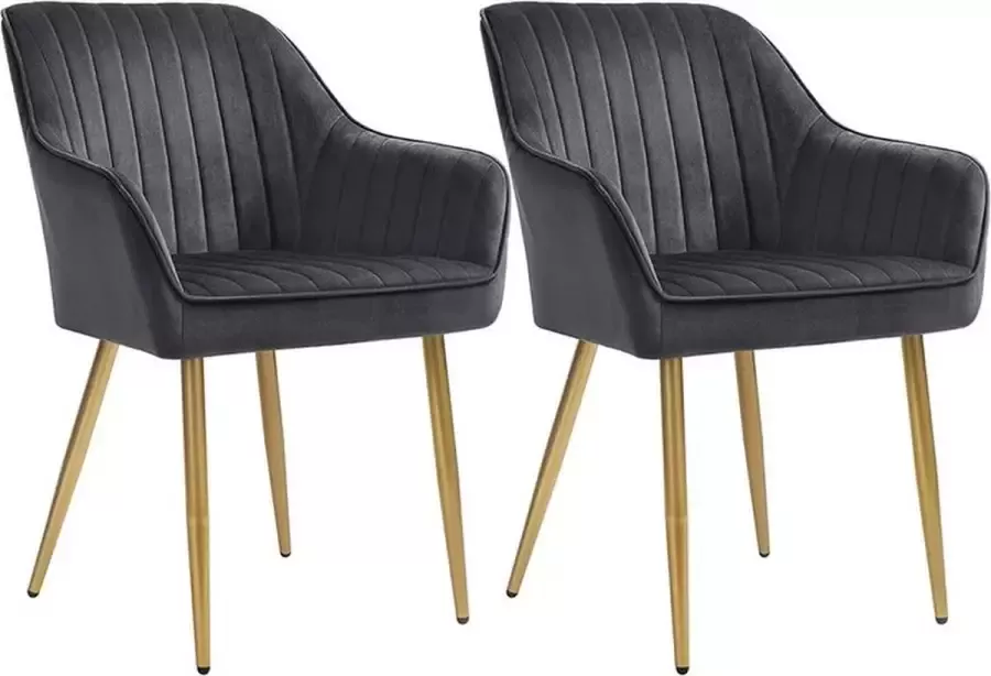 Rootz Living Rootz Eetkamerstoel Stoel Set Van 2 Eetkamerstoel Stoelen Voor Eetkamer Metalen Poten Houten Blad Fluwelen Schuimvulling Grijs Goud 62.5 x 60 x 85 cm