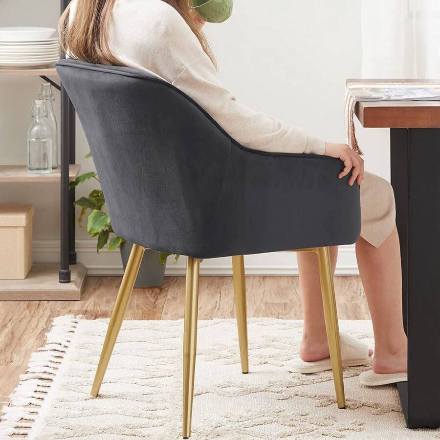 Rootz Living Rootz Eetkamerstoel Stoel Set Van 4 Eetkamerstoel Stoelen Voor Eetkamer Metalen Poten Houten Blad Fluwelen Schuimvulling Grijs-Goud 62.5 x 60 x 85 cm