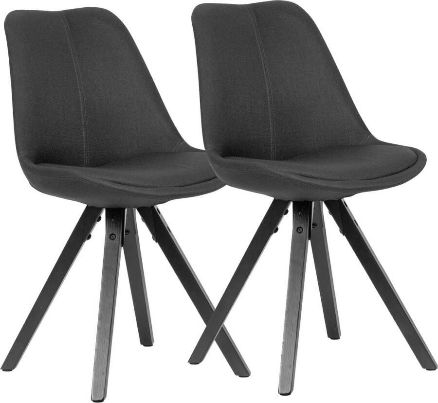 Rootz Living Rootz set van 2 eetkamerstoel antraciet met zwarte poten stoel Scandinavisch Gestoffeerde stoel met stoffen bekleding Design keukenstoel gestoffeerd