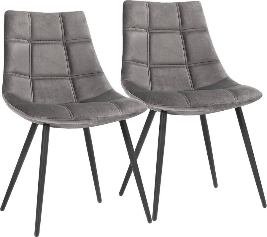 Rootz Living Rootz Eetkamerstoelen Set Van 2 Keukenstoelen Gestoffeerd Fluweel Metaal Grijs 48 5 x 54 x 79 cm