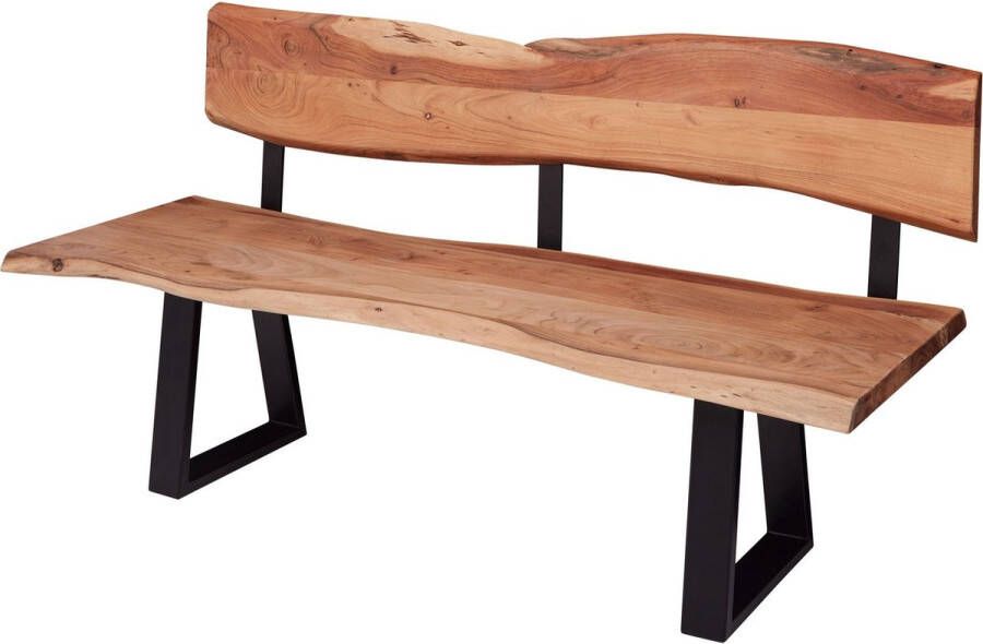 Rootz Living Rootz Eettafel Acaciahout Massief Houten Bank met Boomrand 180x85 5x60cm