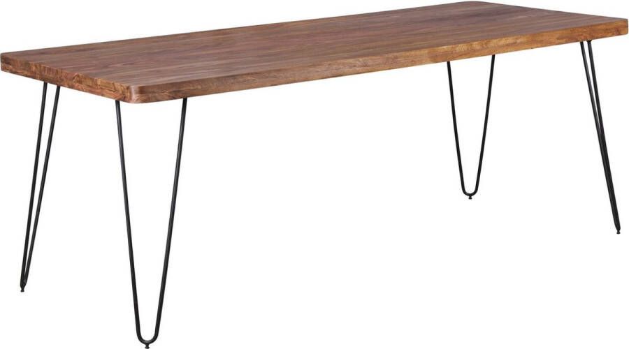 Rootz Living Rootz eettafel massief hout Sheesham 200cm eettafel houten tafel Metalen poten keukentafel Landhaus donkerbruin