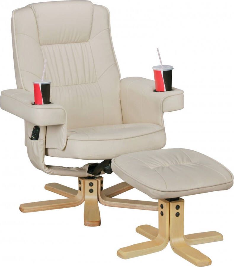 Rootz Living Rootz Fauteuil TV Fauteuil Stoel met Bekerhouder TV Stoel met Kruk Poef Beige Zwart