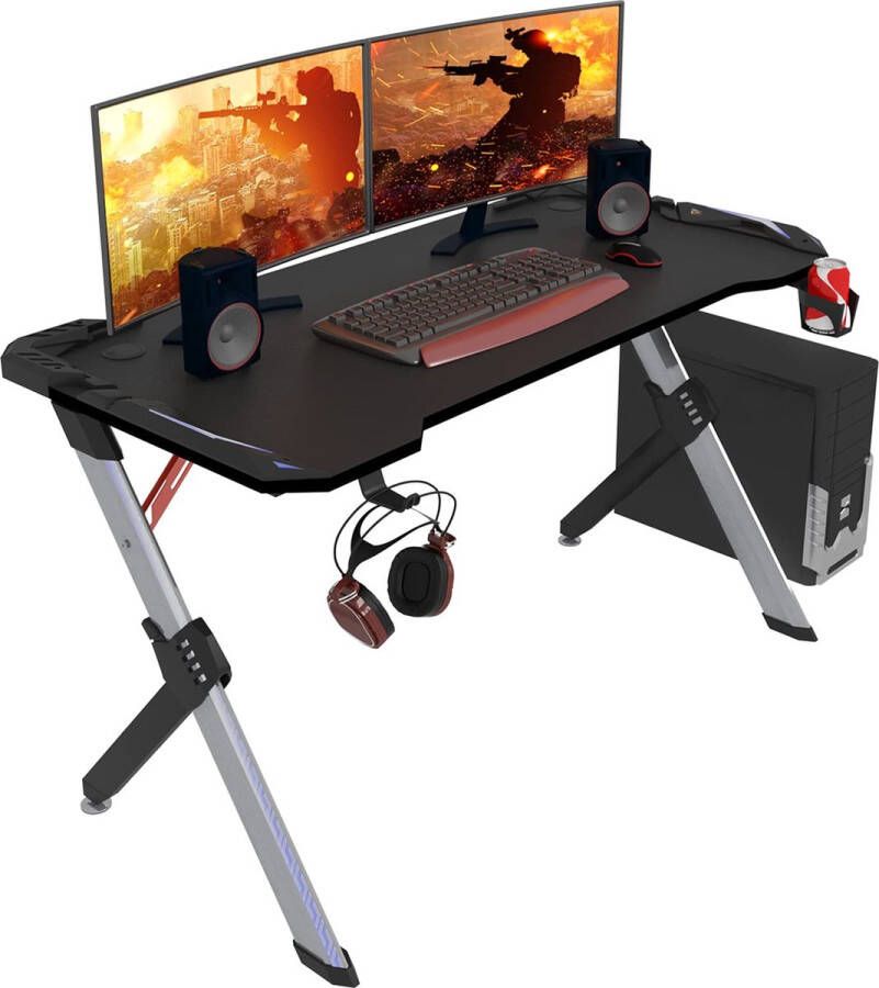Rootz Living Rootz Gaming Desk Gamertafel PC-werkstation Computerstandaard Speelconsole Gaming Station Tech Bench Zwart 50 4 x 25 8 x 6 9 inch