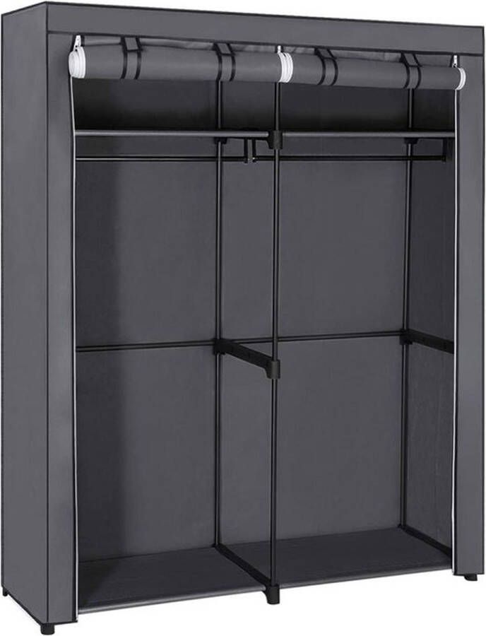 Rootz Living Rootz Garderobe Stoffenkast Opvouwbare kledingkast Met 2 kledingroedes Stoffen kledingkast Textielopberger Vliesstof Metalen buizen Grijs 140 x 43 x 174 cm (L x B x H)