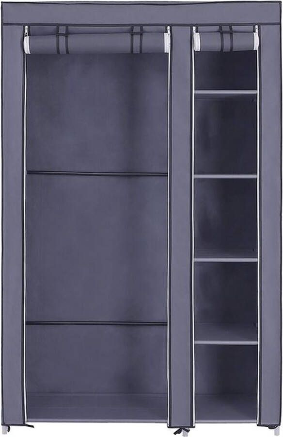 Rootz Living Rootz Garderobe Stoffenkast Opvouwbare kledingkast Met kledingroedes Stoffen kledingkast Textielopberger Fleecestof Grijs 110 x 175 x 45 cm (B x H x D)