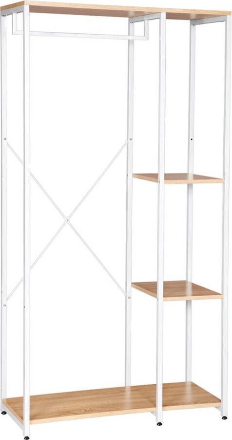 Rootz Living Rootz Garderobestandaard Kledingrek Kledingorganisator Opbergoplossing Ophangrek Kleerhanger Wit + Licht Eiken 40x167x90 cm