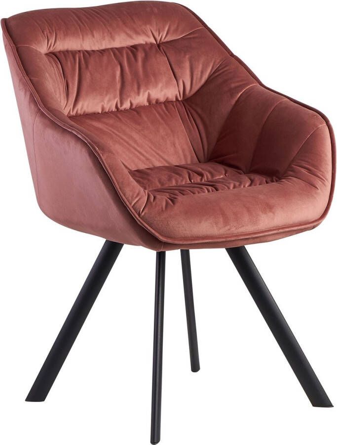 Rootz Living Rootz gestoffeerde eetkamerstoel roze fluweel zwarte poten moderne kuipstoel met armleuningen design stoffen bekleding