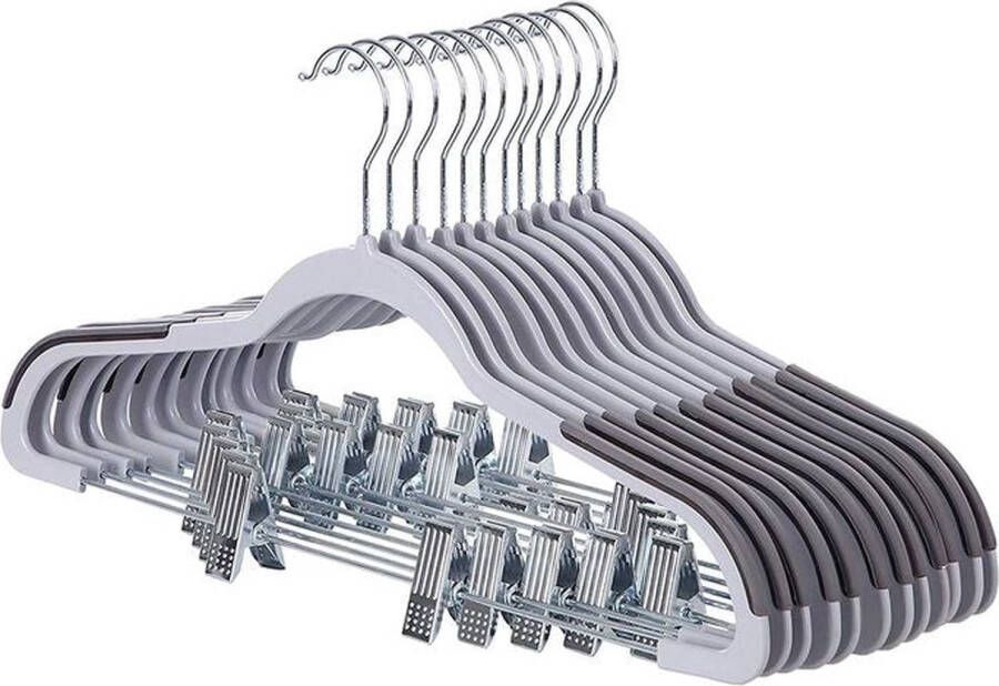 Rootz Living Rootz Hanger 12 stuks Hangers Met Broekstang Kleerhanger Kledinghanger Kunststof Hanger Antislip Hanger Ruimtebesparende Hanger Grijs 42 x 23 5 x 0 5 cm (B x H x D)