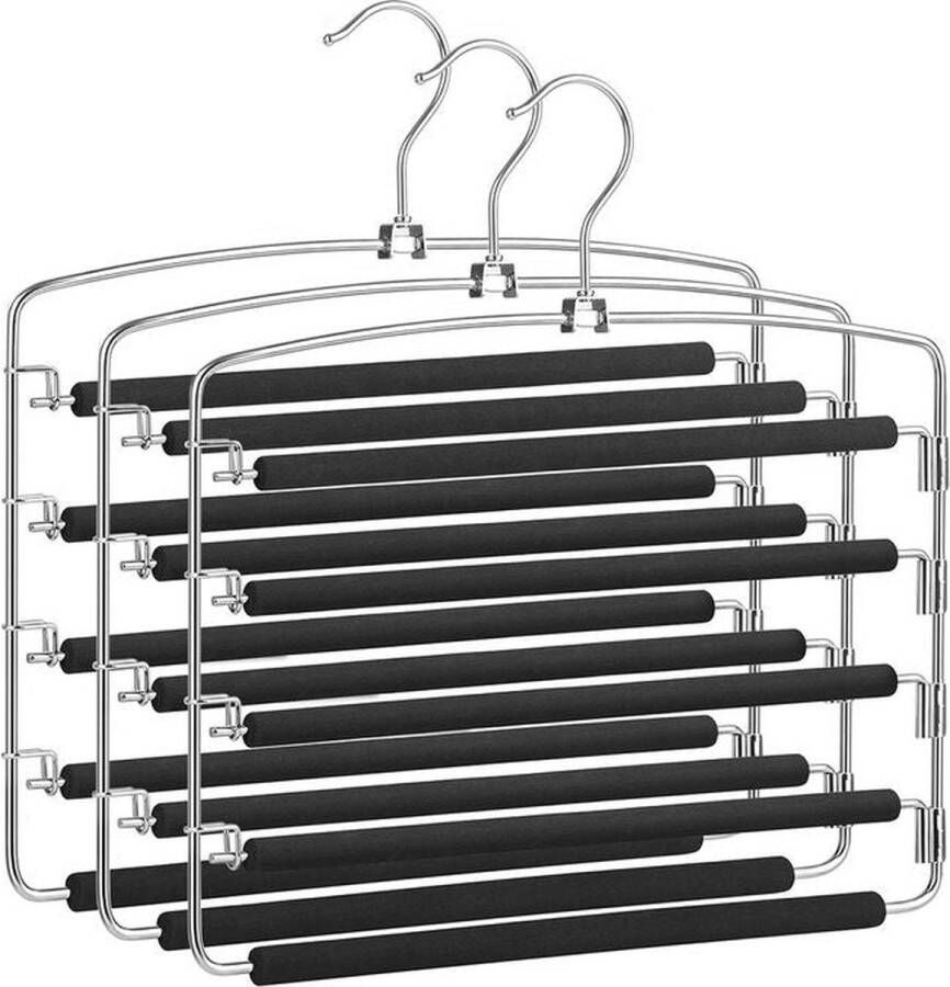 Rootz Living Rootz Hanger 3 Stuks Hangers Meerdere Broekhangers Kleerhanger Kledinghanger Antisliphanger Rokhanger Kinderhanger Hanger Met Clips Zilver-zwart 38 x 0 5 x 37 cm (L x B x H)