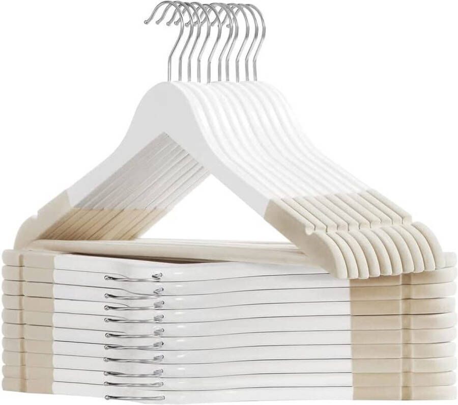 Rootz Living Rootz hangers set van 20 hangers houten hangers kleerhangers plastic hangers antislip hangers esdoornhout verchroomde haak wit 44 5 x 1 2 x 23 cm (L x B x H)