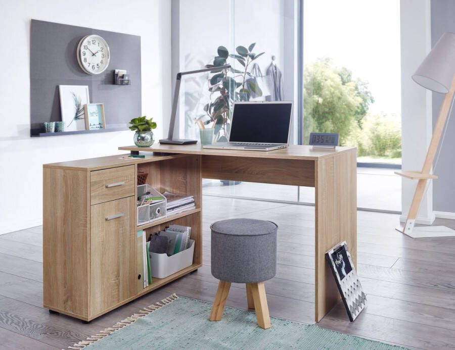 Rootz Living Rootz design hoekbureau met plank Sonoma 120 x 75 5 x 106 5 cm Modern bureau Computertafel studeerkamer Hoekbureau thuiskantoor