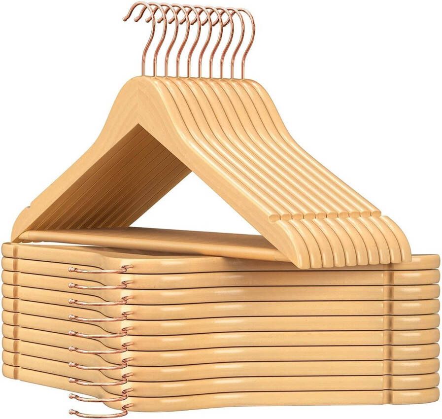 Rootz Living Rootz Houten Kleerhangers Set Van 20 Kostuumhangers Antislip 360 Graden Draaibare Haak Jassen Shirts Broeken Natuurlijke Kleur