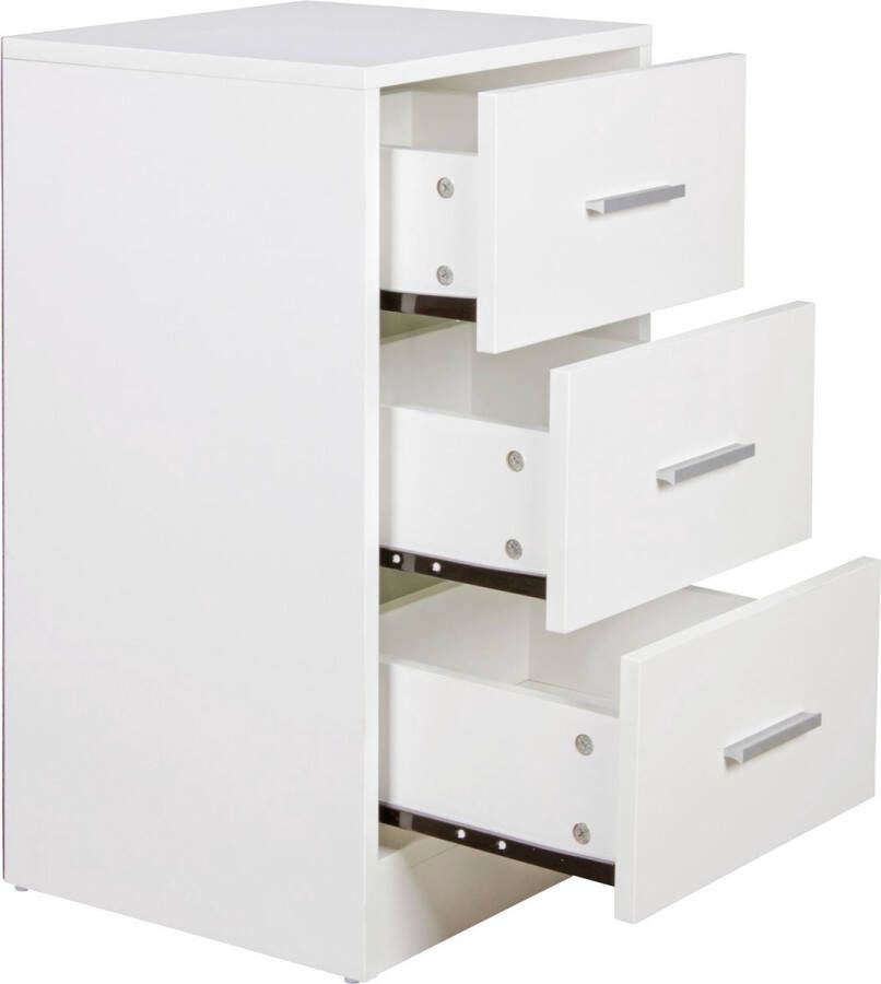 Rootz Living Rootz houten nachtkastje Eigentijds dressoir met 3 lades wit Design Nachtkastje 37-5 x 68 x 35 cm Extra hoog nachtkastje