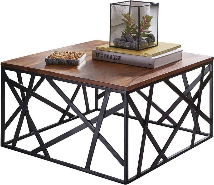 Rootz Living Rootz Industriële Salontafel Metalen Onderstel Woonkamertafel Hout 60 x 35 x 60 cm