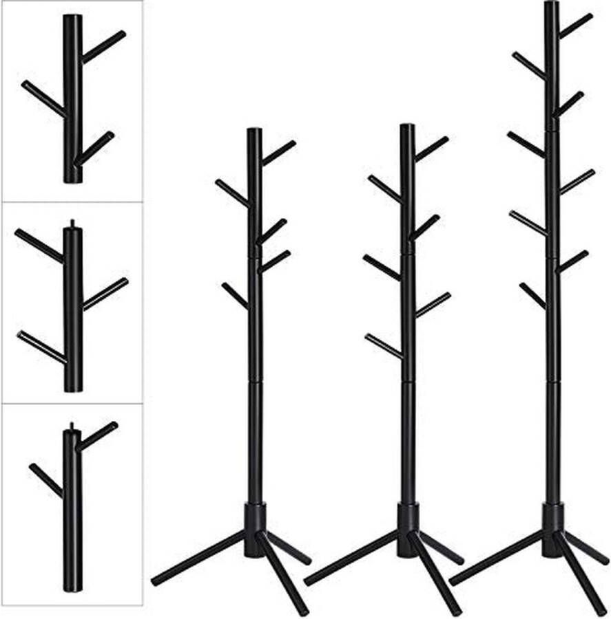 Rootz Living Rootz kapstok kapstokstandaard vrijstaande kapstok houten kapstok halkapstok staande kapstok met haken rubberhout zwart 47 x 47 x 175 cm (L x B x H)