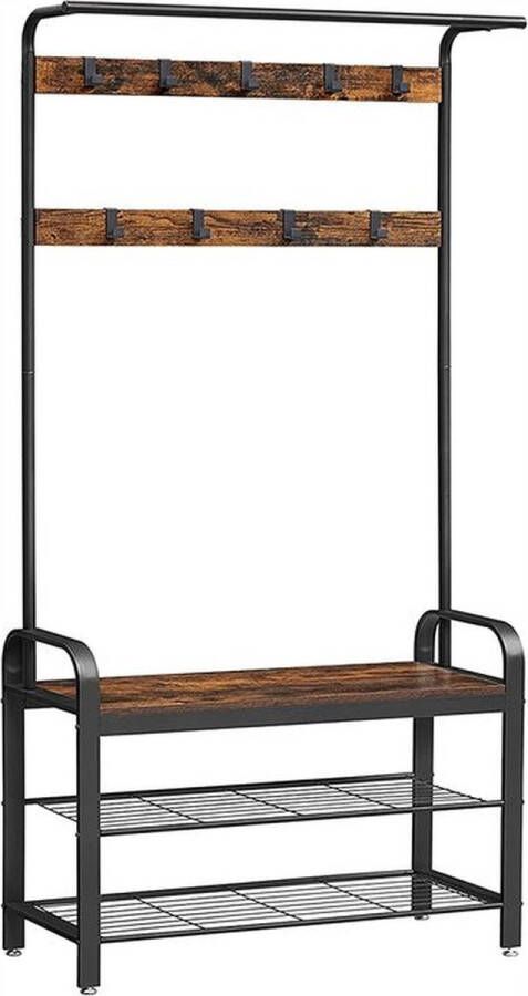 Rootz Living Rootz kapstok met 3 planken kapstok kleerhangerstandaard vrijstaande kapstok houten kapstok kapstokstandaard spaanplaat staal bruin-zwart 84 x 33 7 x 183 cm (L x B x H)