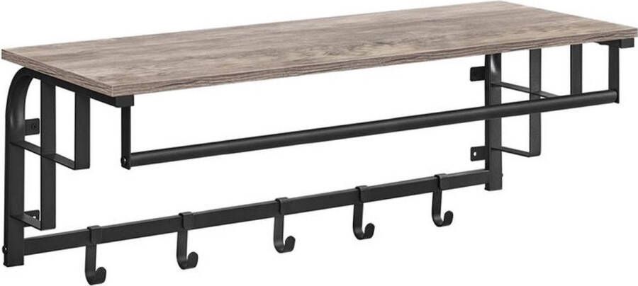 Rootz Living Rootz Kapstok Met 5 Haken Kapstok Met Opbergplank Houten Kapstok Industriële Kapstok Spaanplaat Staal Greige Zwart 30 x 66 x 27 cm (D x B x H)