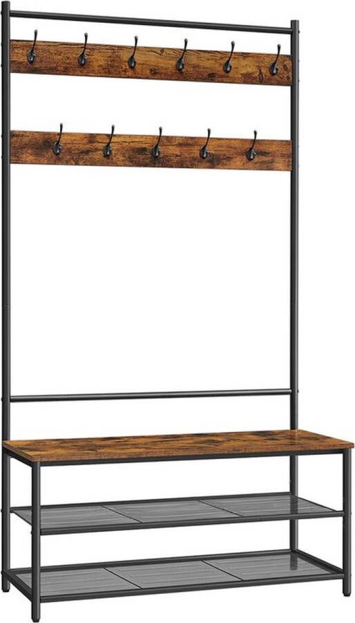 Rootz Living Rootz Kapstok Met Haken Staande Kapstok Met 11 Haken Spaanplaat Staal Vintage Bruin-Zwart 100 x 40 x 180 cm