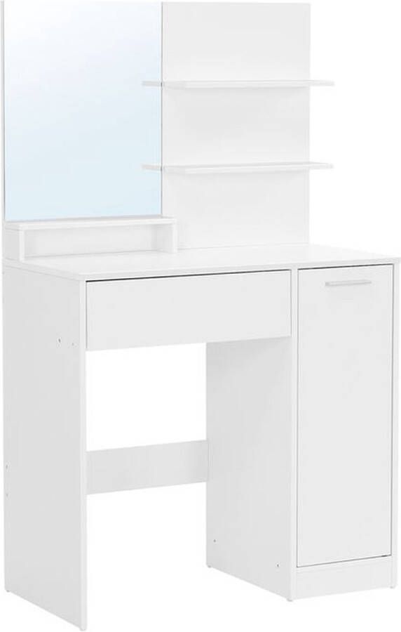 Rootz Living Rootz Kaptafel Met Planken En Lade Make-up Bureau Met Planken Slaapkamer Organisator Vanity Station Stijlvol Vanity Bureau Spaanplaat Wit 80 x 40 x 132 cm (L x B x H)