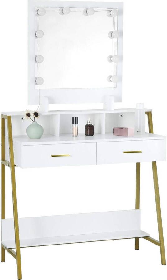 Rootz Living Rootz Kaptafel Vanity Desk Make-upstandaard Cosmetische Organizer Beauty Station Verlichte console Make-uptafel Wit 90x153x40 cm