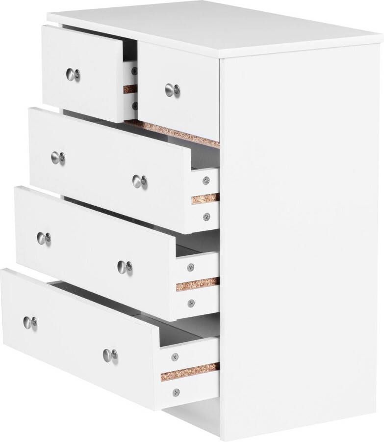 Rootz Living Rootz Kastkast Wit Dressoir met 5 Laden Stijlvolle Opbergoplossing 60 x 70 x 35 cm